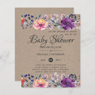 BUDGET Baby Shower Purple Orange Floral Invite