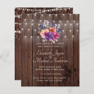 BUDGET Baby Shower Purple Orange Floral Invite