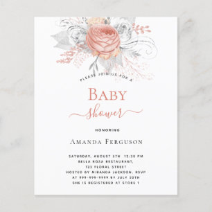 Budget Baby Shower rose gold florals silver white