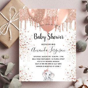 Budget Baby Shower rose gold glitter elephant girl