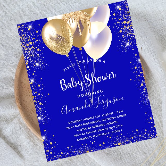 Budget baby shower royal blue gold invitation (Creator Uploaded)