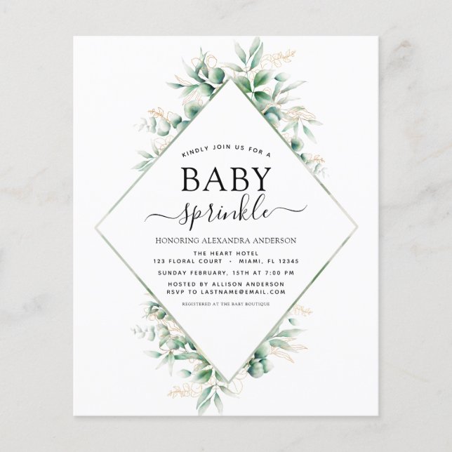 Budget Baby Shower Sprinkle Eucalyptus Geometric (Front)