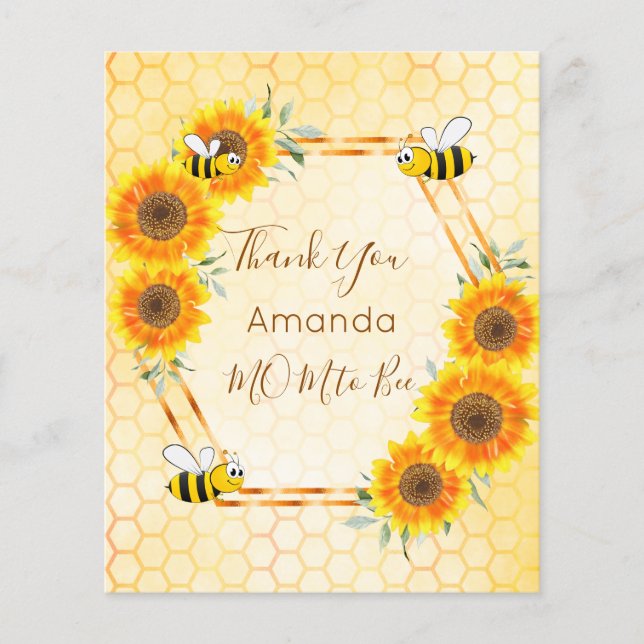 BUDGET Baby shower sunflowers bee Thank You Card (Front)
