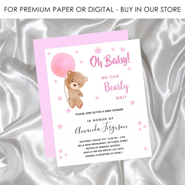 Budget baby shower teddy bear girl pink invitation (Creator Uploaded)