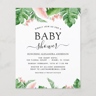 Budget Baby Shower Tropical Palm Floral Watercolor Flyer