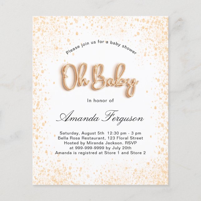 Budget Baby Shower white gold glitter boy girl (Front)