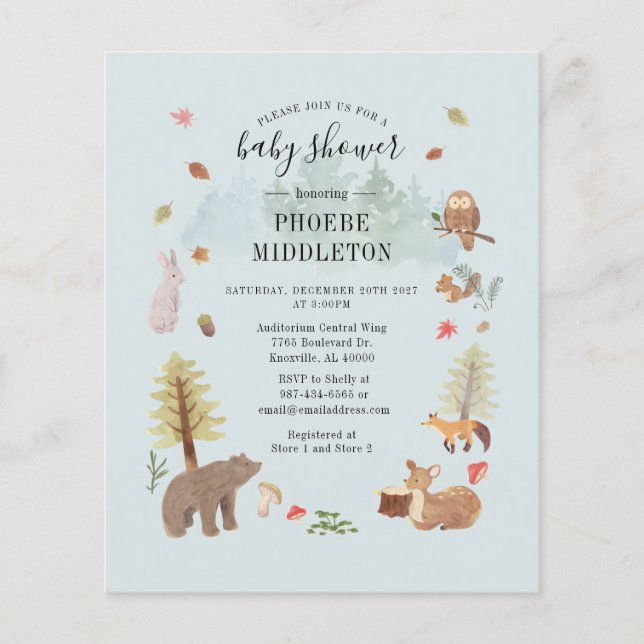 Budget Baby Shower Woodland Animals Invitation (Front)