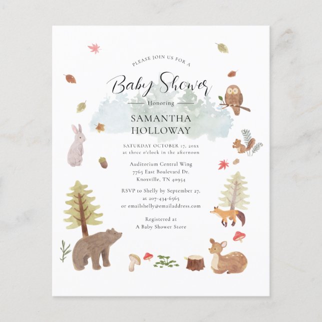 Budget Baby Shower Woodland Animals Invitation (Front)