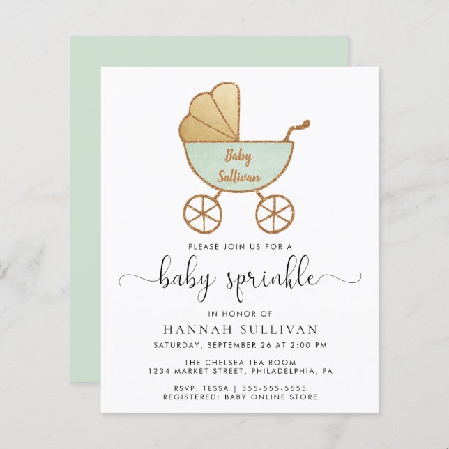 Budget Baby Sprinkle Mint Carriage Invite (Front/Back)