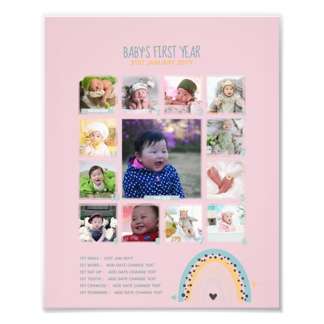 BUDGET Baby's 1st YEAR PHOTO COLLAGE Wall Art (Front)