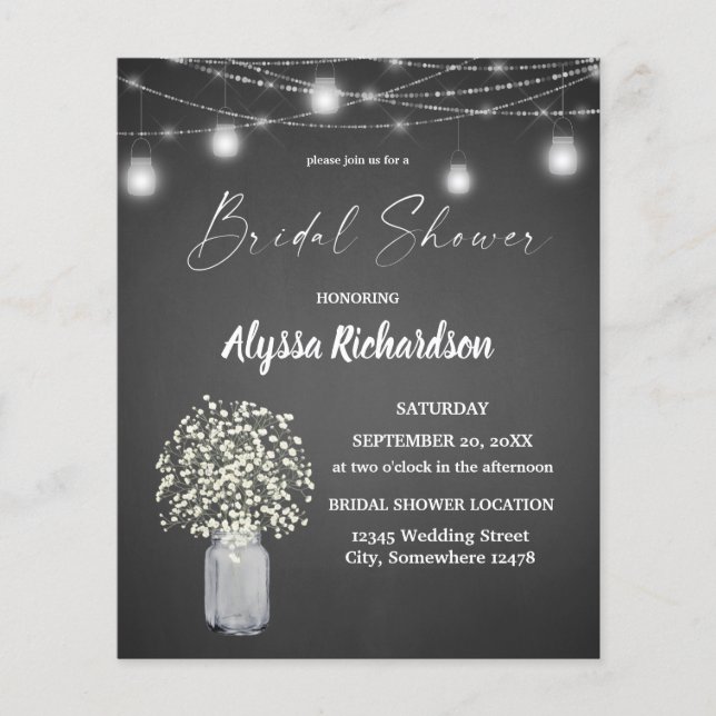 Budget Baby's Breath Chalk G Lights Bridal Shower Flyer (Front)