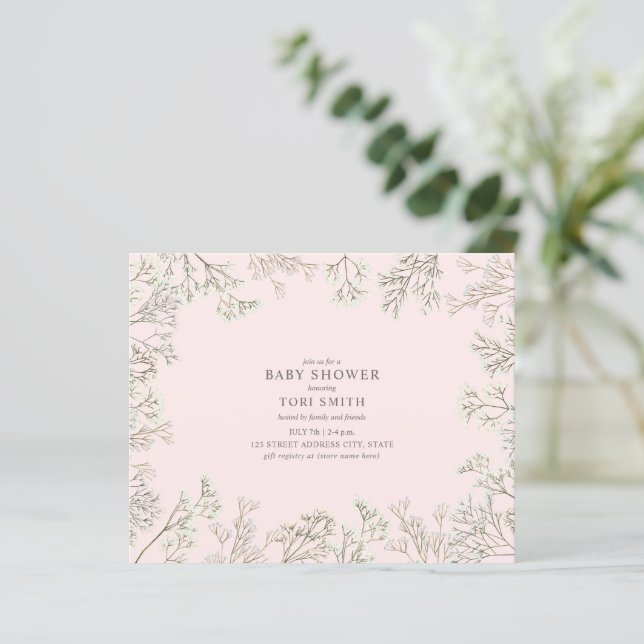 Budget Baby's Breath Pink Baby Shower Invitation (Standing Front)
