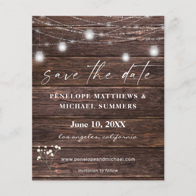 Budget Baby's Breath Rustic Photo Save the Date Flyer (Front)