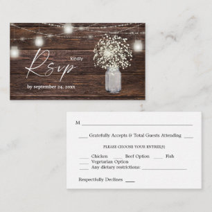 Budget Baby's Breath, Wood, Lights 2SM Meal RSVP Enclosure Card