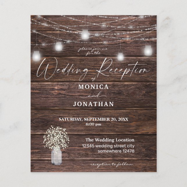 Budget Baby's Breath Wood Lights Wedding Reception Flyer (Front)