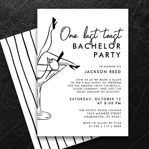 Budget Bachelor Party Black and White Martini Invitation
