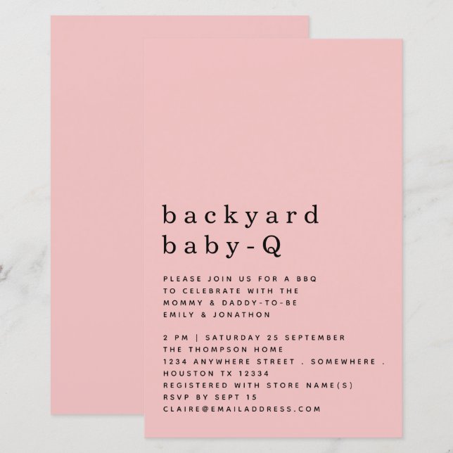Budget Backyard Baby Q BBQ Shower Pink Invite (Front/Back)