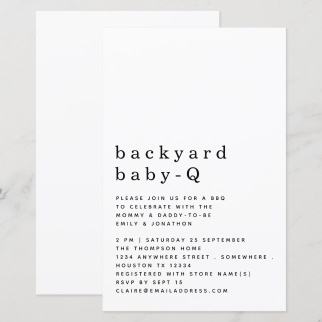 Budget Backyard Baby Q BBQ Shower Simple Invite (Front/Back)