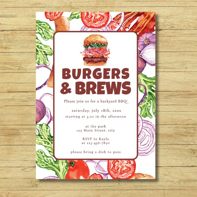 Budget Backyard BBQ Burger and Brews Watercolor Invitation (Creator Uploaded)