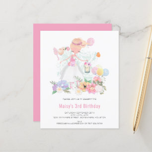 Budget Ballerina Pink Girl 3rd Birthday Invitation