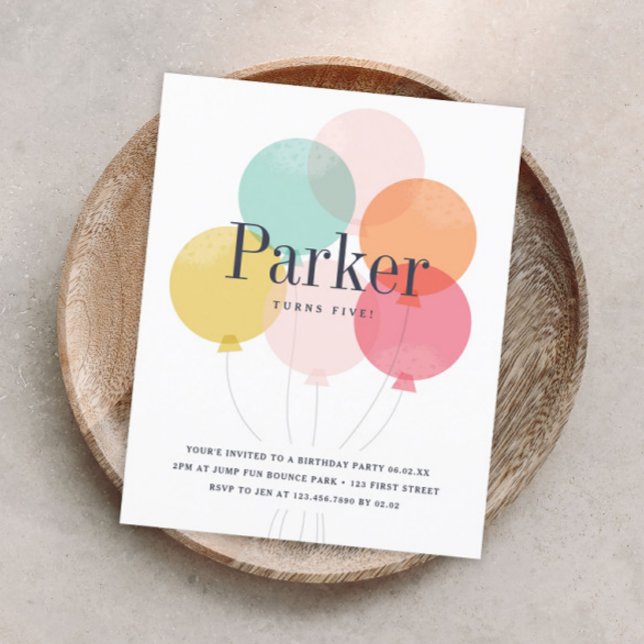 Budget balloon bunch birthday party invitation (Modern colorful balloons kids birthday party invitation.)