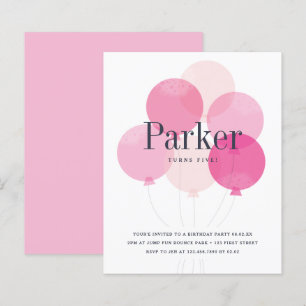 Budget balloon pink birthday party invitation