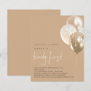 Budget Balloons Gold Ivory 21st Party Invite