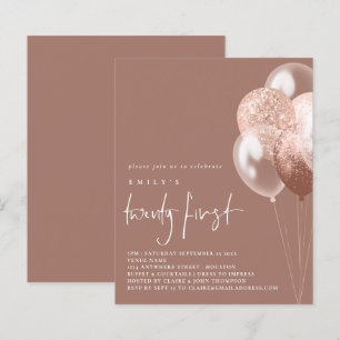 Budget Balloons Script Rose Gold 21st Party Invite