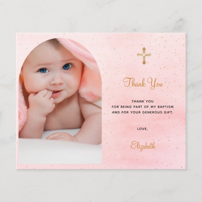 Budget baptism arch photo blush gold thank you (Front)