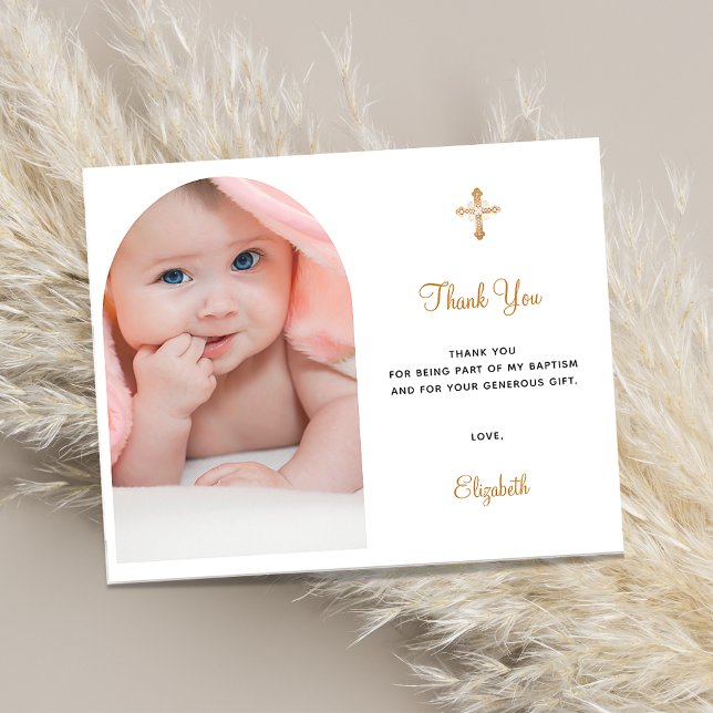 Budget baptism arch photo thank you card (Creator Uploaded)