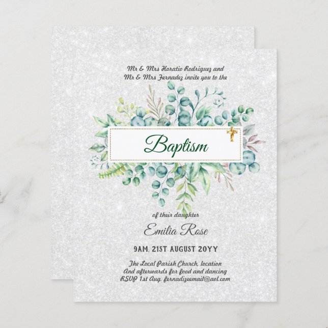 BUDGET Baptism Bautizo Bautismo GREENERY Invites (Front/Back)