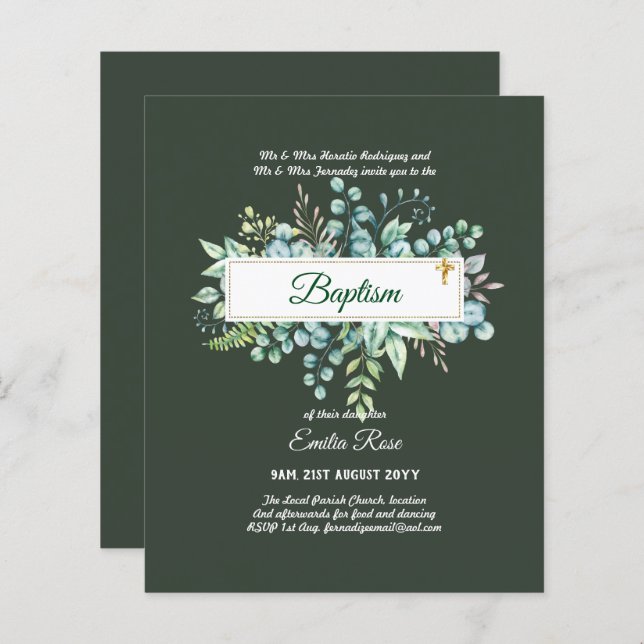 BUDGET Baptism Bautizo Bautismo GREENERY Invites (Front/Back)