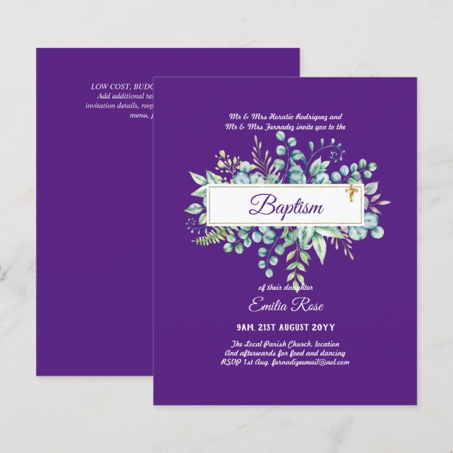 BUDGET Baptism Bautizo Bautismo GREENERY Invites (Front/Back)