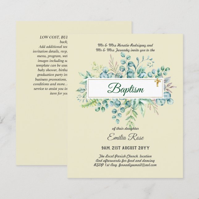 BUDGET Baptism Bautizo Bautismo GREENERY Invites (Front/Back)