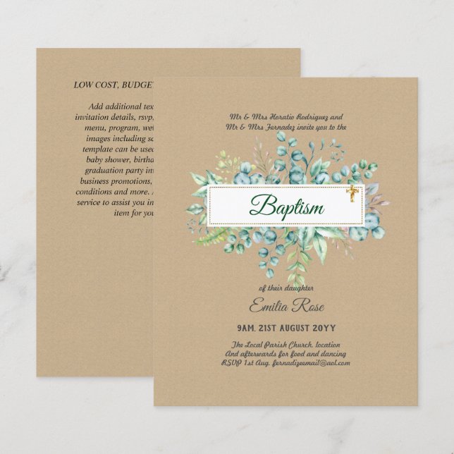 BUDGET Baptism Bautizo Bautismo GREENERY Invites (Front/Back)