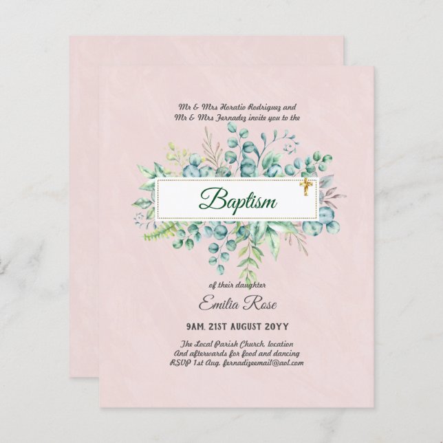 BUDGET Baptism Bautizo Bautismo GREENERY Invites (Front/Back)