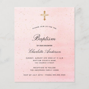Budget baptism blush pink gold girl invitation