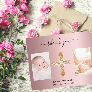 Budget baptism blush pink photo thank you card
