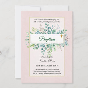 Budget BAPTISM Christening Greenery Leaves Invites