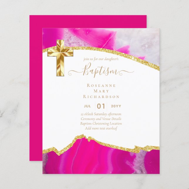 BUDGET BAPTISM CHRISTENING Invitation AGATE GOLD (Front/Back)