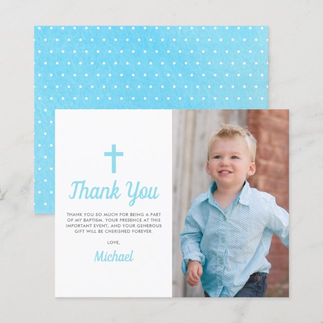 Budget Baptism Christening Photo Thank You Card (Front/Back)