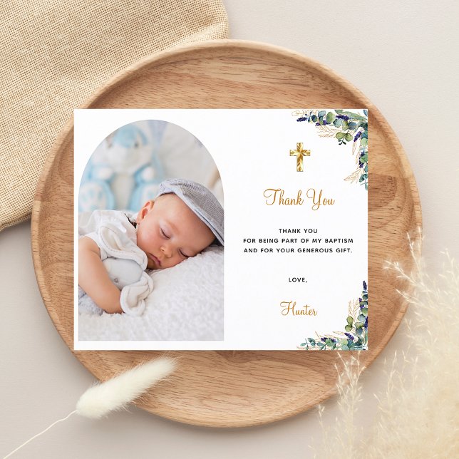 Budget baptism eucalyptus arch photo thank you (Creator Uploaded)