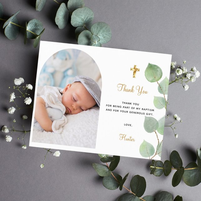 Budget baptism eucalyptus arch photo thank you (Creator Uploaded)
