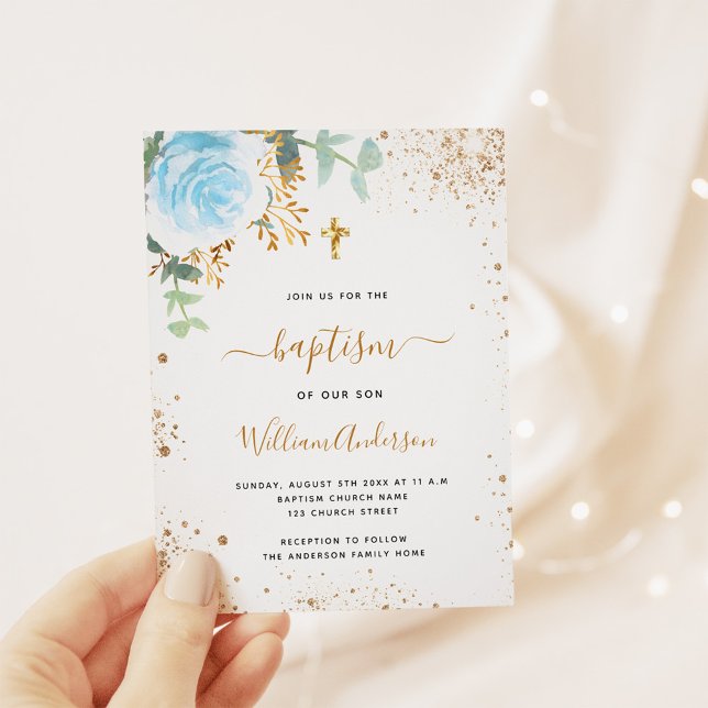 Budget baptism eucalyptus blue gold floral boy (Creator Uploaded)