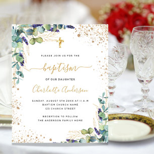 Budget Baptism eucalyptus greenery gold invitation