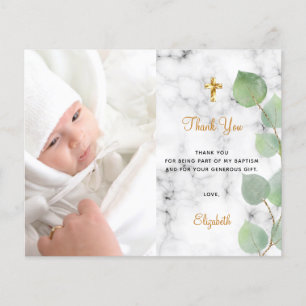 Budget baptism eucalyptus marble photo thank you