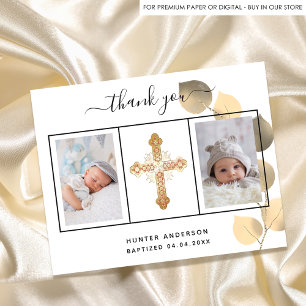 Budget baptism eucalyptus photo thank you card