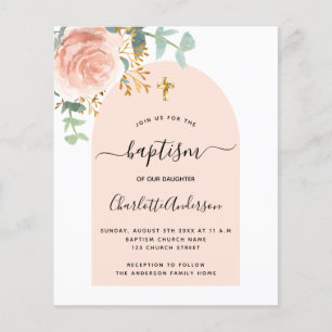 Budget baptism eucalyptus rose gold floral arch