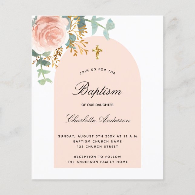 Budget baptism eucalyptus rose gold floral arch (Front)