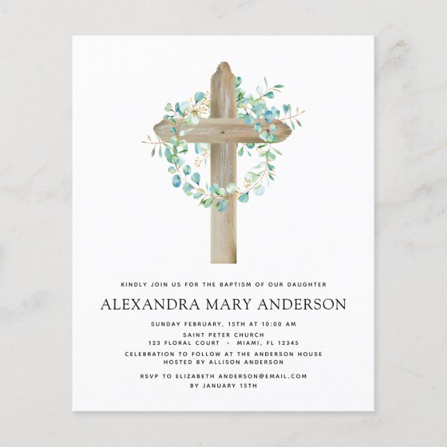 Budget Baptism Greenery Sage Eucalyptus Flyer (Front)